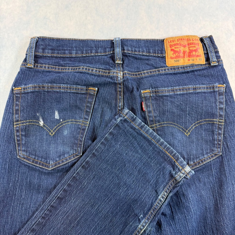Levi's 505 Regular Fit Jeans Mens 32x32 Blue Good Straight Leg Stretch 3371